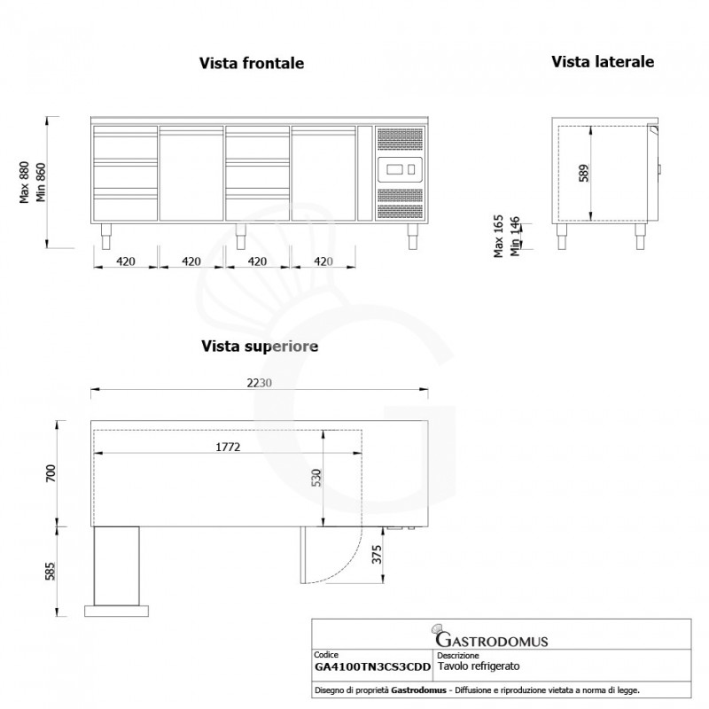 Kühltisch, 2 Türen, 6 Schubladen, Tiefe 700 mm, -2°C/+8°C