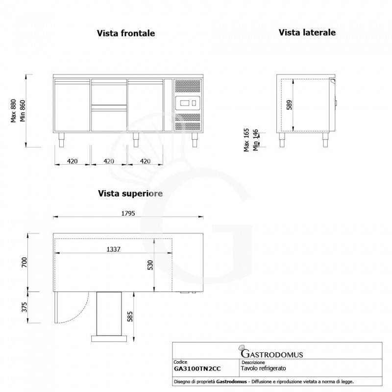 Kühltisch, 2-türig, 2 Schubladen, Tiefe 700 mm, -2°C/+8°C