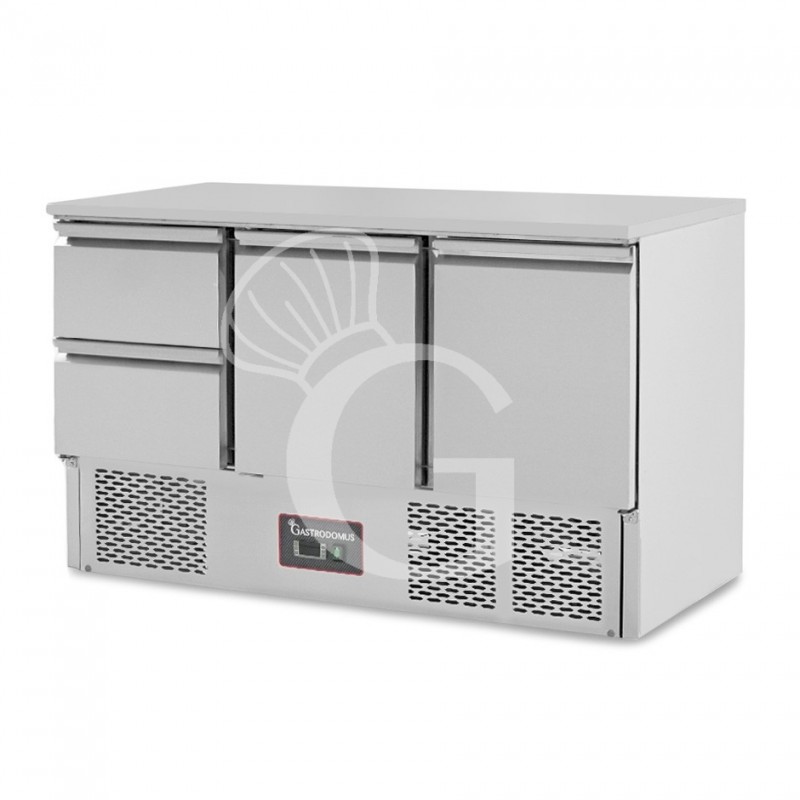Kühltisch / Saladette, 2 Türen, 2 Schubladen, Temperatur +2°C/+8°C, Arbeitsplatte aus Edelstahl