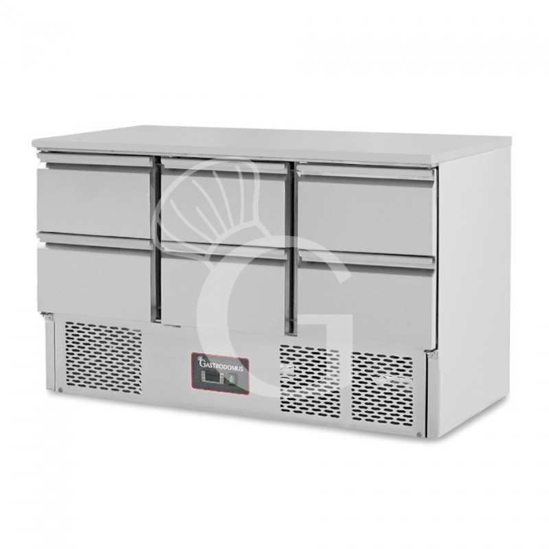 Kühltisch / Saladette, 6 große Schubladen, Temperatur +2°C/+8°C, Arbeitsplatte aus Edelstahl