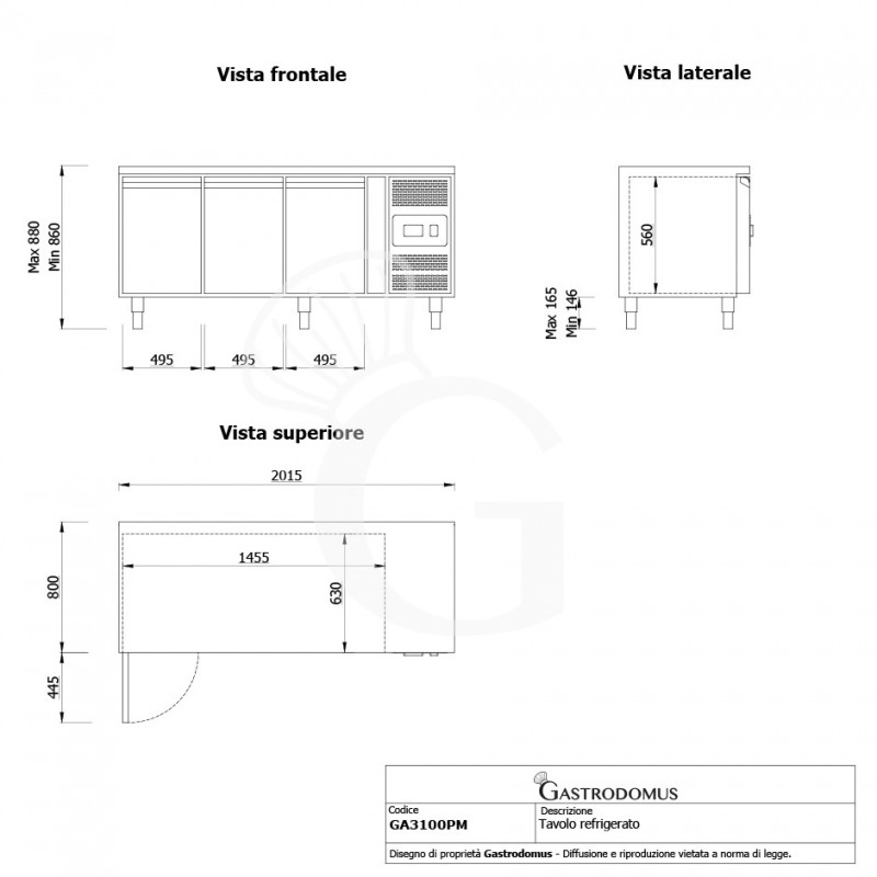 Konditorei-Kühltisch, 3-türig, Tiefe 800 mm, -2°C/+8°C, Granitplatte, Energieklasse C
