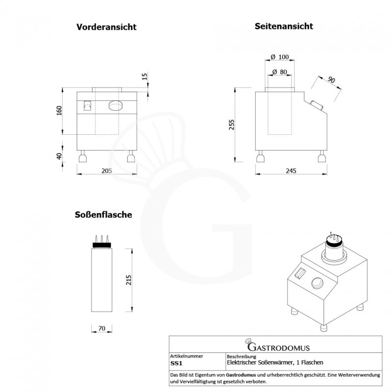 Saucenwärmer für 1 Flasche (650 ml), elektrisch