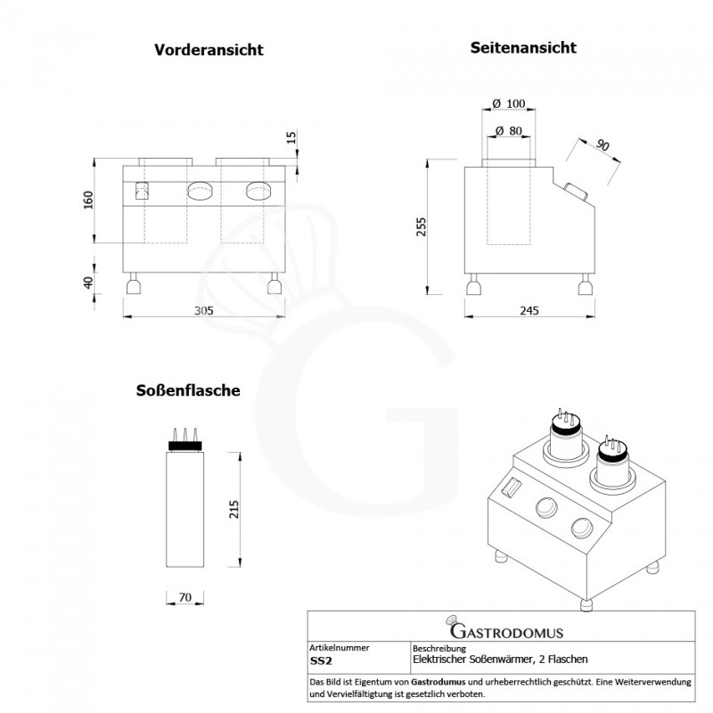 Saucenwärmer für 2 Flaschen (650 ml), elektrisch