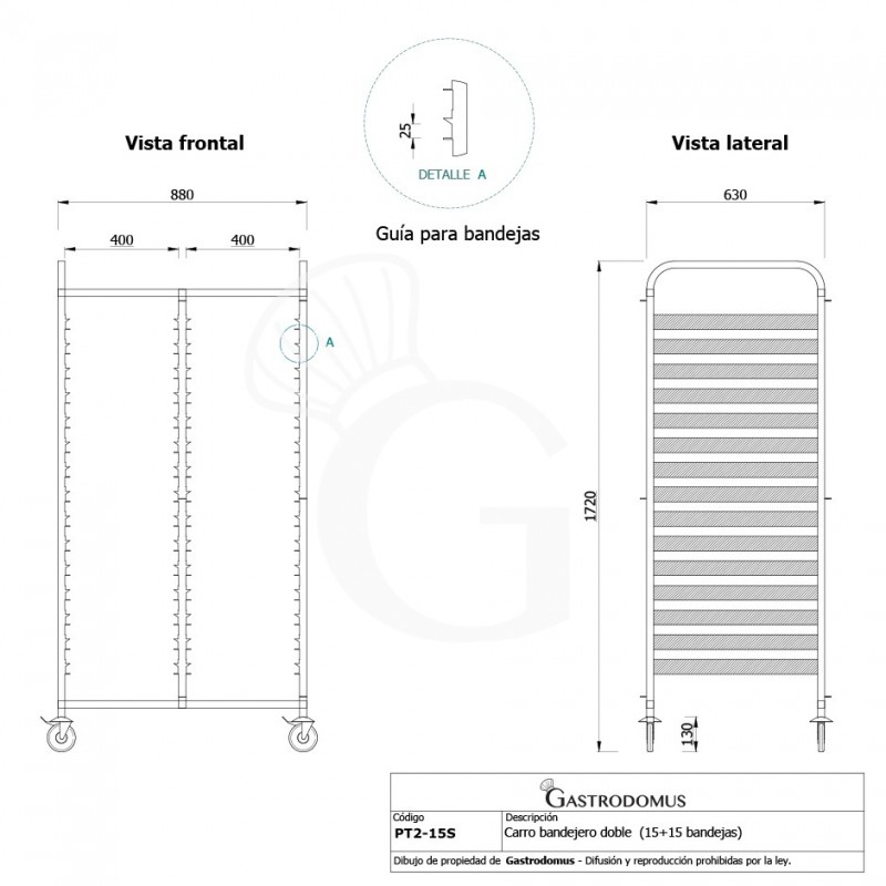 Doppel-Gastronormwagen, 15+15 GN 1/1 Bleche (600x400 mm), L 880 mm x P 630 mm x H 1720 mm