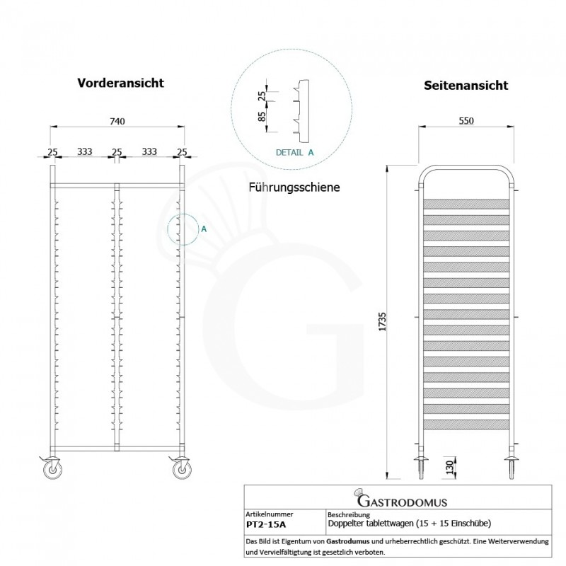 BLECHHALTER MIT GESTELLWAGEN15+15 BLECH GN1/1 - B 740 mm x T 550 mm x H 1735 mm