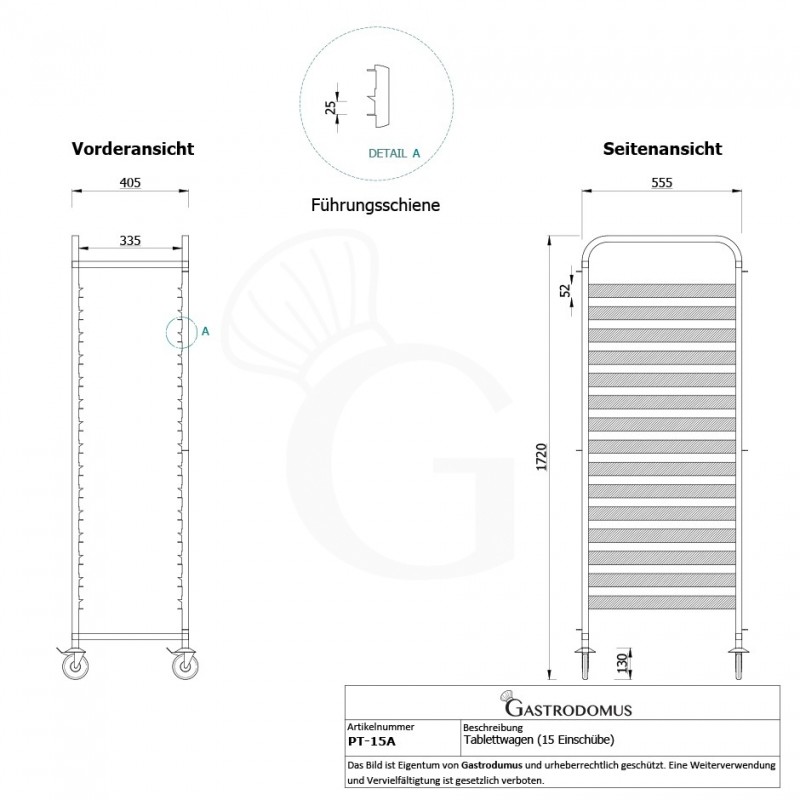 Gastronormwagen,  15 GN 1/1 Blech, B 405 mm x T 555 mm x H 1720 mm