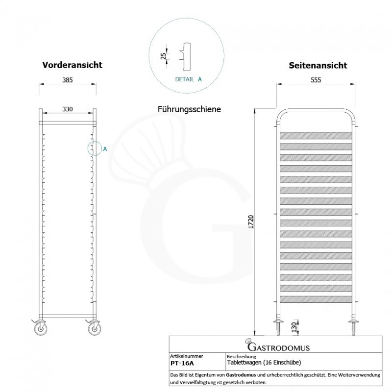 BLECHHALTER FÜR 16 BLECH GN1/1 B 385 MM x T 555 MM x H 1720 MM