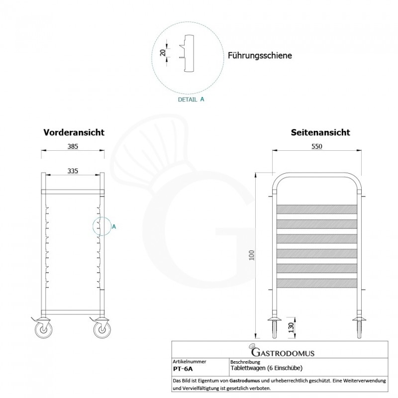 BLECHHALTER FÜR 6 GN1/1 BLECH,  B 385 MM X T 550 MM X H 1000 MM