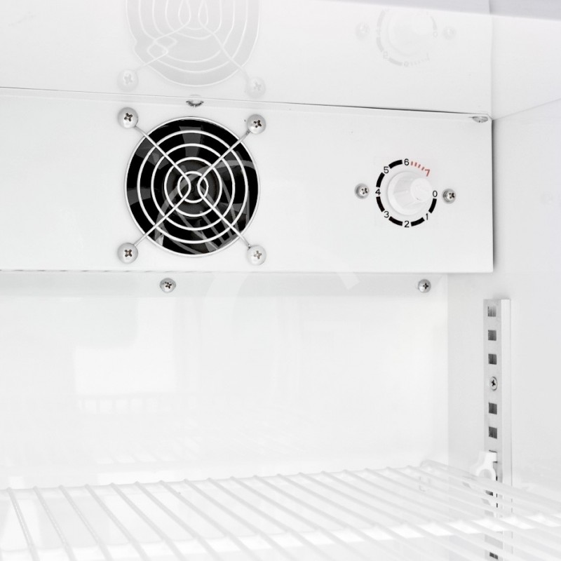 Weißer Mini-Getränkekühlschrank (60 L), Umluftkühlung, Temperatur 0°C/+10°C, Flügeltür