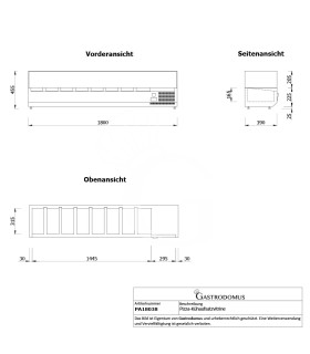 Pizza-Kühlaufsatzvitrine, Länge 1800 mm, für 8 Behälter GN1/3
