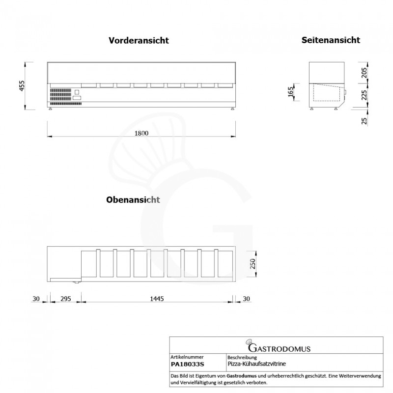 Pizza-Kühlaufsatzvitrine, Motor (links), Länge 1800 mm, für 8 Behälter GN1/4