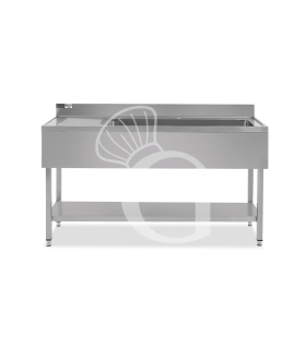 Spültisch, Edelstahl, Abtropffläche links, Grundboden, Aufkantung, 1 Becken, B 1600 x T 600 x H 965 mm, Hahnloch (Ø 32 mm)
