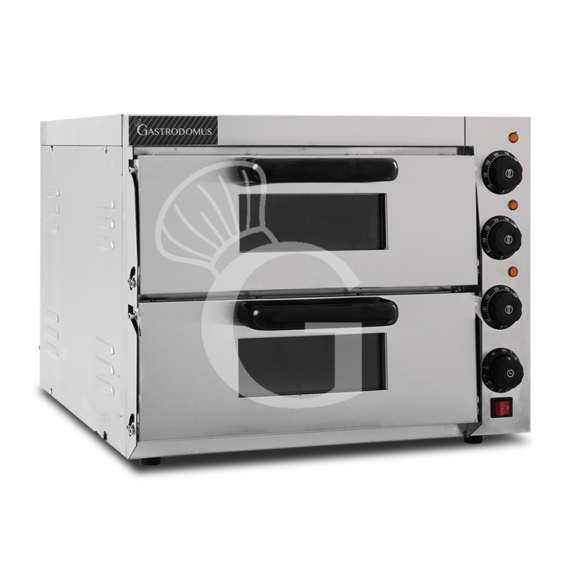 Elektro-Pizzaofen, 2 Backkammern, für 1 Pizza (Ø 320 mm), mechanische Kontrolle, 350 °C, 3 kW