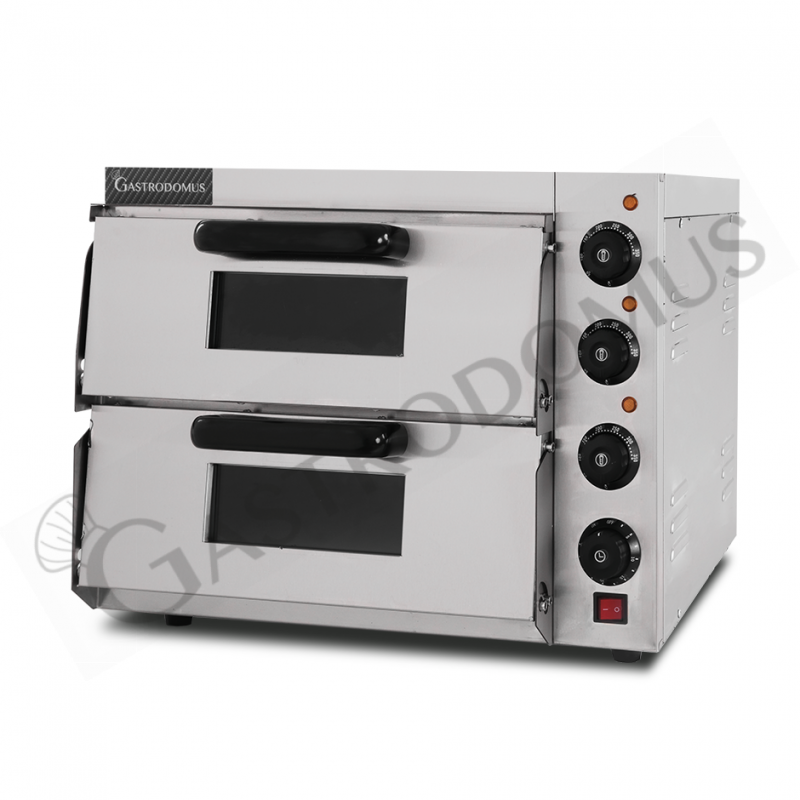 Elektro-Pizzaofen, 2 Backkammern, für 1 Pizza (Ø 320 mm), mechanische Kontrolle, 350 °C, 3 kW