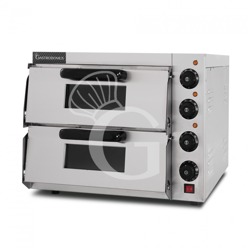Elektro-Pizzaofen, 2 Backkammern, für 1 Pizza (Ø 320 mm), mechanische Kontrolle, 350 °C, 3 kW