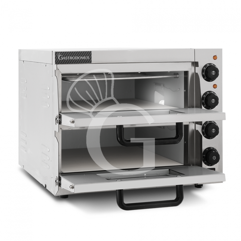 Elektro-Pizzaofen, 2 Backkammern, für 1 Pizza (Ø 320 mm), mechanische Kontrolle, 350 °C, 3 kW