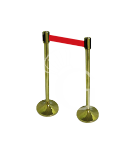 Abgrenzung Set, 2 goldene Abgrenzungsständer mit aufrollbarem Absperrband (2 M, rot)