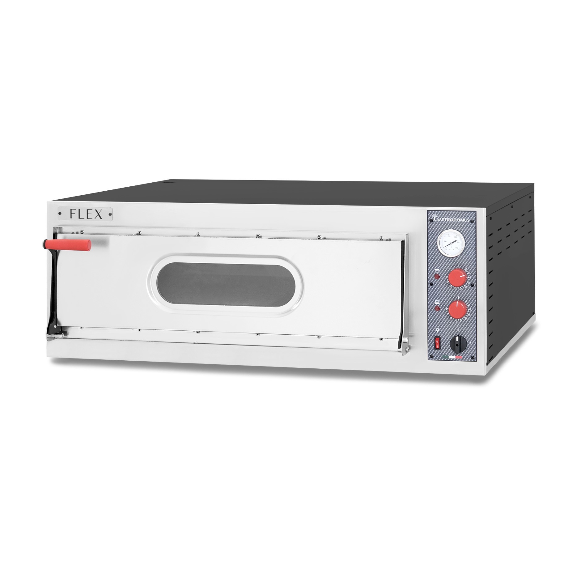 Elektro-Pizzaofen, 1 Backkammer, für 3 Backbleche (600x400 mm) oder 6 Pizzen (Ø 350 mm) , mechanische Kontrolle