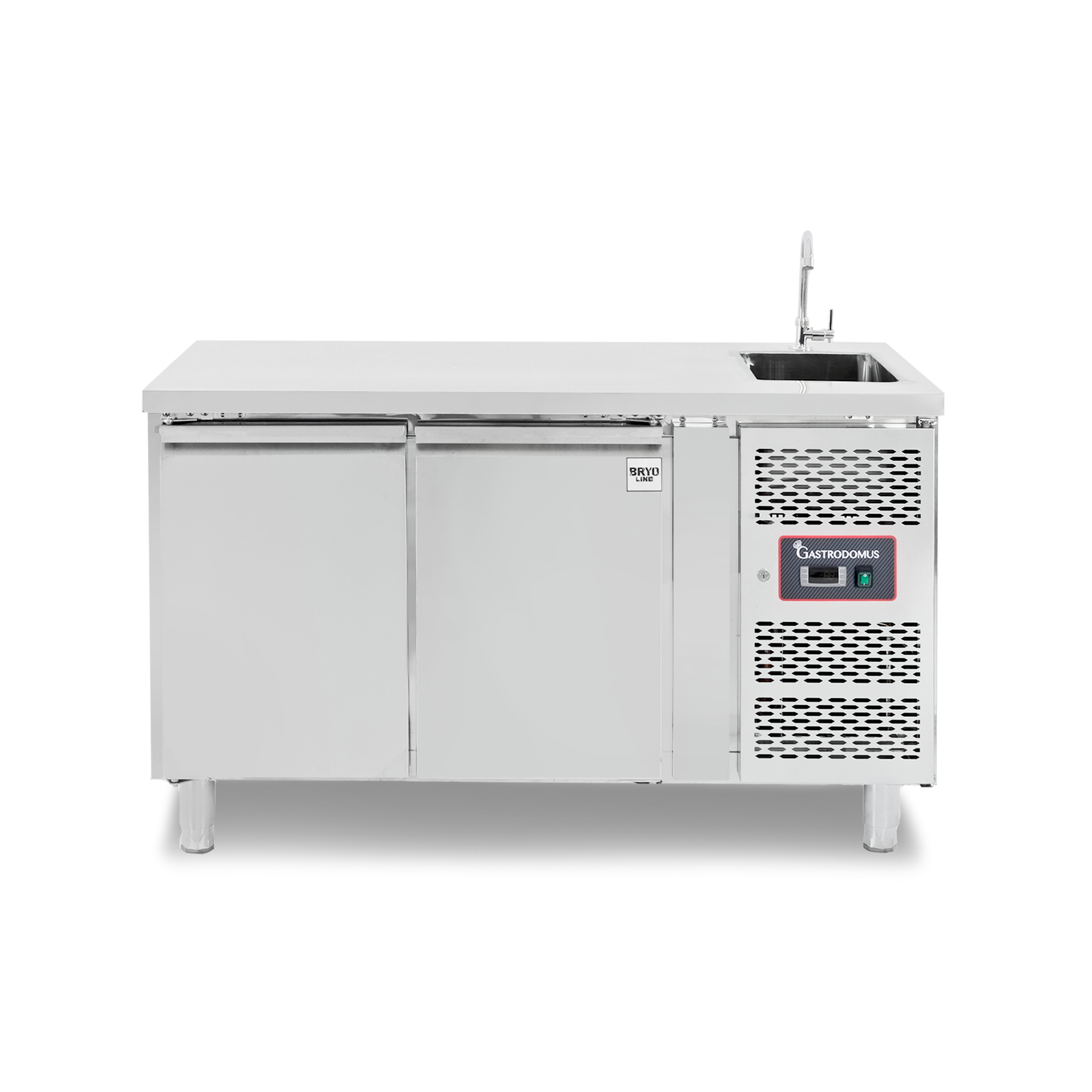 Kühltisch mit Spülbecken und Wasserhahn, 2-türig, Tiefe 700 mm, +2°C/+8°C, Motor auf der rechten Seiten, Energieklasse B