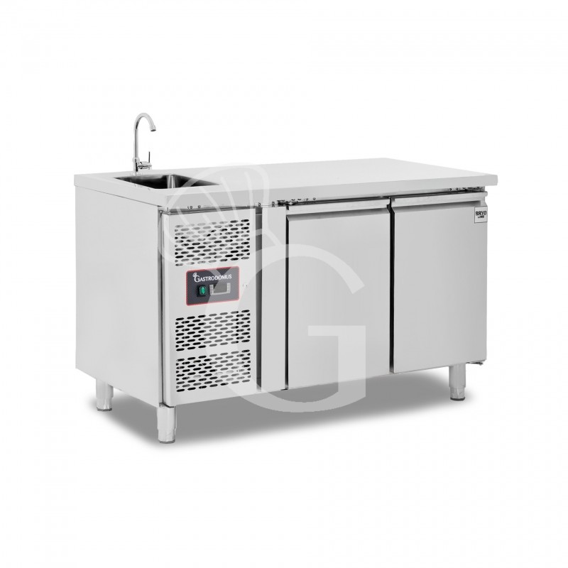 Kühltisch mit Spülbecken und Wasserhahn, 2-türig, Tiefe 700 mm, +2°C/+8°C, Motor auf der rechten Seiten, Energieklasse B