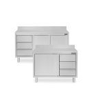 Tisch mit Schiebetüren, Schubladen und Aufkantung Tiefe 600